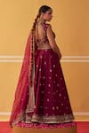 Shop_Jigar Mali_Wine Organza, Chanderi Embroidery, Beads, Sequins V-neck Dori Lehenga Set _at_Aza_Fashions