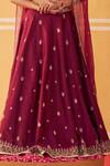 Jigar Mali_Wine Organza, Chanderi Embroidery, Beads, Sequins V-neck Dori Lehenga Set _Online_at_Aza_Fashions