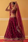 Jigar Mali_Wine Organza, Chanderi Embroidery, Beads, Sequins V-neck Dori Lehenga Set _at_Aza_Fashions