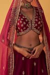 Shop_Jigar Mali_Wine Organza, Chanderi Embroidery, Beads, Sequins V-neck Dori Lehenga Set 