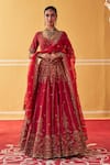 Buy_Jigar Mali_Maroon Chanderi Sequins, Zari, Embroidery Sweetheart Neck Bridal Lehenga Set _at_Aza_Fashions