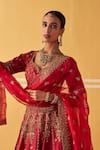 Buy_Jigar Mali_Maroon Chanderi Sequins, Zari, Embroidery Sweetheart Neck Bridal Lehenga Set 