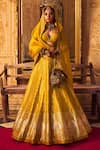 Buy_Jigar Mali_Yellow Chanderi Woven Mughal Sweetheart Neck Bridal Lehenga Set _at_Aza_Fashions