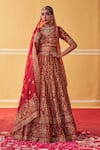 Buy_Jigar Mali_Red Lehenga And Blouse Chanderi Silk Embroidery Dori Floral Stripe Pattern Set _at_Aza_Fashions