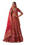 Shop_Jigar Mali_Red Lehenga And Blouse Chanderi Silk Embroidery Dori Floral Stripe Pattern Set _Online_at_Aza_Fashions