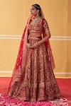 Jigar Mali_Red Lehenga And Blouse Chanderi Silk Embroidery Dori Floral Stripe Pattern Set _at_Aza_Fashions