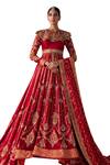 Jigar Mali_Red Chiniya Silk Embroidery Dori Round Jacket Anarkali Set _Online_at_Aza_Fashions
