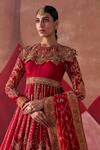 Jigar Mali_Red Chiniya Silk Embroidery Dori Round Jacket Anarkali Set _at_Aza_Fashions
