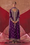 Buy_Jigar Mali_Purple Chanderi Embroidery Dori V Neck Floral Yoke Jacket Anarkali Set _at_Aza_Fashions