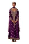 Jigar Mali_Purple Chanderi Embroidery Dori V Neck Floral Yoke Jacket Anarkali Set _Online_at_Aza_Fashions