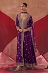 Shop_Jigar Mali_Purple Chanderi Embroidery Dori V Neck Floral Yoke Jacket Anarkali Set _Online_at_Aza_Fashions