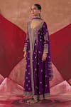 Jigar Mali_Purple Chanderi Embroidery Dori V Neck Floral Yoke Jacket Anarkali Set _at_Aza_Fashions