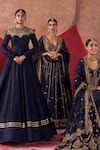 Shop_Jigar Mali_Blue Chanderi Embroidery Dori V Neck Cutdana Jacket Anarkali Set 