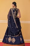 Shop_Jigar Mali_Blue Organza, Chanderi Beads, Sequins, Floral Border Lehenga Jacket Set _at_Aza_Fashions