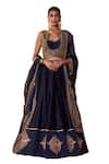 Buy_Jigar Mali_Blue Organza, Chanderi Beads, Sequins, Floral Border Lehenga Jacket Set _Online_at_Aza_Fashions