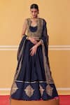 Shop_Jigar Mali_Blue Organza, Chanderi Beads, Sequins, Floral Border Lehenga Jacket Set _Online_at_Aza_Fashions