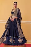 Buy_Jigar Mali_Blue Organza, Chanderi Beads, Sequins, Floral Border Lehenga Jacket Set 