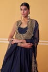 Shop_Jigar Mali_Blue Organza, Chanderi Beads, Sequins, Floral Border Lehenga Jacket Set 