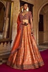 Buy_Jigar Mali_Orange Banarasi Woven Botanical Sweetheart Neck Bridal Lehenga Set _at_Aza_Fashions