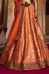 Jigar Mali_Orange Banarasi Woven Botanical Sweetheart Neck Bridal Lehenga Set _Online_at_Aza_Fashions