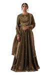 Jigar Mali_Green Organza, Chanderi Cut Work, Sequins, Beads, Embroidery Round Anarkali Set _Online_at_Aza_Fashions