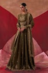 Buy_Jigar Mali_Green Organza, Chanderi Cut Work, Sequins, Beads, Embroidery Round Anarkali Set _Online_at_Aza_Fashions