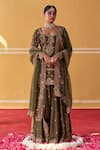 Shop_Jigar Mali_Green Chanderi, Organza Embroidery Sweetheart Neck Hand Kurta Sharara Set _Online_at_Aza_Fashions