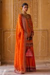 Buy_Jigar Mali_Orange Chanderi, Organza Embroidery Dori Hand Kurta Sharara Set _at_Aza_Fashions