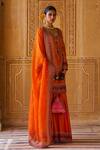 Shop_Jigar Mali_Orange Chanderi, Organza Embroidery Dori Hand Kurta Sharara Set _at_Aza_Fashions