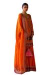 Buy_Jigar Mali_Orange Chanderi, Organza Embroidery Dori Hand Kurta Sharara Set _Online_at_Aza_Fashions