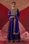 Buy_Jigar Mali_Purple Anarkali And Pant Chanderi Hand Embroidered Dori Notched Set _at_Aza_Fashions