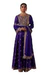 Jigar Mali_Purple Anarkali And Pant Chanderi Hand Embroidered Dori Notched Set _Online_at_Aza_Fashions