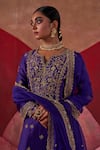 Jigar Mali_Purple Anarkali And Pant Chanderi Hand Embroidered Dori Notched Set _at_Aza_Fashions