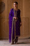 Buy_Jigar Mali_Purple Kurta And Pant Chiniya Silk Hand Embroidered Dori Round Set _at_Aza_Fashions