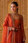 Shop_Jigar Mali_Orange Anarkali And Pant Chanderi Hand Embroidered Dori Round Set _at_Aza_Fashions