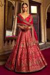 Buy_Jigar Mali_Red Lehenga And Blouse Banarasi Hand Embroidered Dori Deep V Neck Set _at_Aza_Fashions