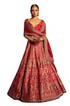 Buy_Jigar Mali_Red Lehenga And Blouse Banarasi Hand Embroidered Dori Deep V Neck Set _Online_at_Aza_Fashions