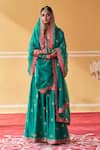 Buy_Jigar Mali_Green Chanderi, Organza Embroidery V-neck Hand Jacket Anarkali Set _at_Aza_Fashions