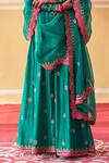 Jigar Mali_Green Chanderi, Organza Embroidery V-neck Hand Jacket Anarkali Set _Online_at_Aza_Fashions