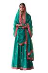 Buy_Jigar Mali_Green Chanderi, Organza Embroidery V-neck Hand Jacket Anarkali Set _Online_at_Aza_Fashions