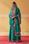 Shop_Jigar Mali_Green Chanderi, Organza Embroidery V-neck Hand Jacket Anarkali Set _Online_at_Aza_Fashions