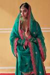 Jigar Mali_Green Chanderi, Organza Embroidery V-neck Hand Jacket Anarkali Set _at_Aza_Fashions