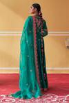 Shop_Jigar Mali_Green Chanderi, Organza Embroidery V-neck Hand Jacket Anarkali Set 