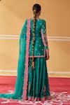 Shop_Jigar Mali_Green Chanderi, Organza Embroidery Split V-neck Dori Kurta Sharara Set _at_Aza_Fashions