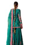Jigar Mali_Green Chanderi, Organza Embroidery Split V-neck Dori Kurta Sharara Set _Online