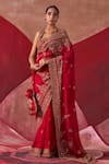 Buy_Jigar Mali_Red Silk Embroidery Scoop Neck Hand Saree With Blouse _at_Aza_Fashions