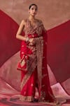 Jigar Mali_Red Silk Embroidery Scoop Neck Hand Saree With Blouse _Online_at_Aza_Fashions