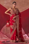 Buy_Jigar Mali_Red Silk Embroidery Scoop Neck Hand Saree With Blouse _Online_at_Aza_Fashions