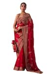 Shop_Jigar Mali_Red Silk Embroidery Scoop Neck Hand Saree With Blouse _Online_at_Aza_Fashions