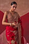 Jigar Mali_Red Silk Embroidery Scoop Neck Hand Saree With Blouse _at_Aza_Fashions